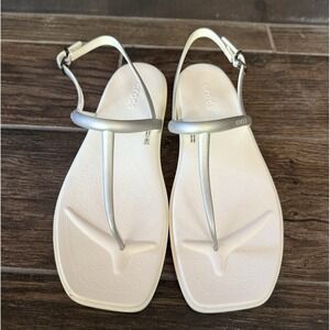 Crocs Miami Thong Sandals Women's 10‎ White Silver Straps Buckle Rubber Summer